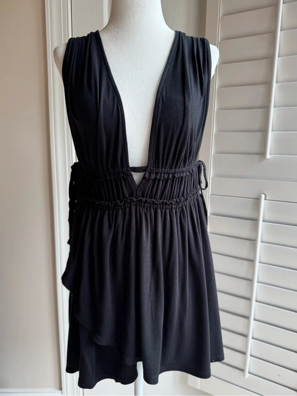 Free People Black Deep V Mini Dress